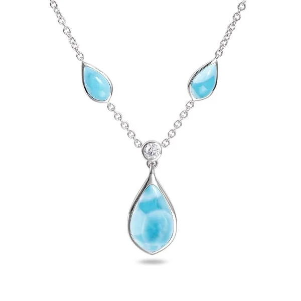 Sterling Silver Larimar Teardrop Necklace with Accent Stones