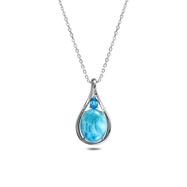 Larimar and Aquamarine Pendant Necklace Sterling Silver Ocean-Inspired