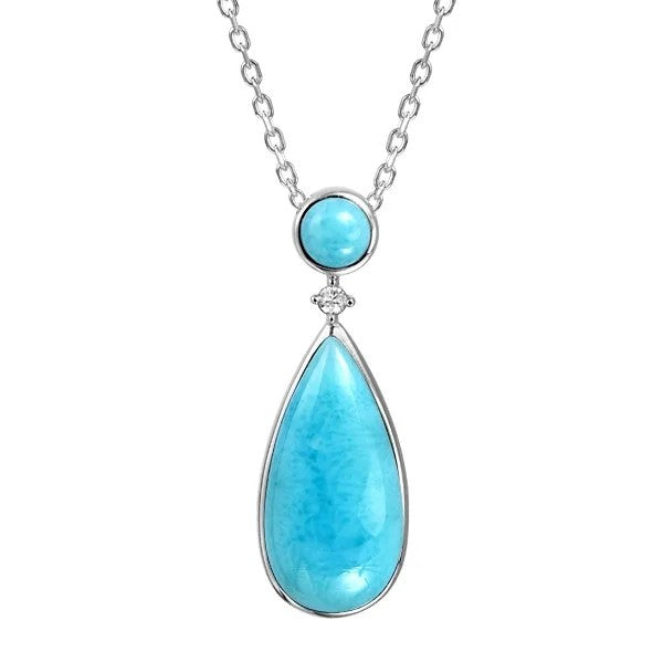 Sterling Silver Larimar Teardrop Necklace with White Topaz – Ocean Blue Pendant