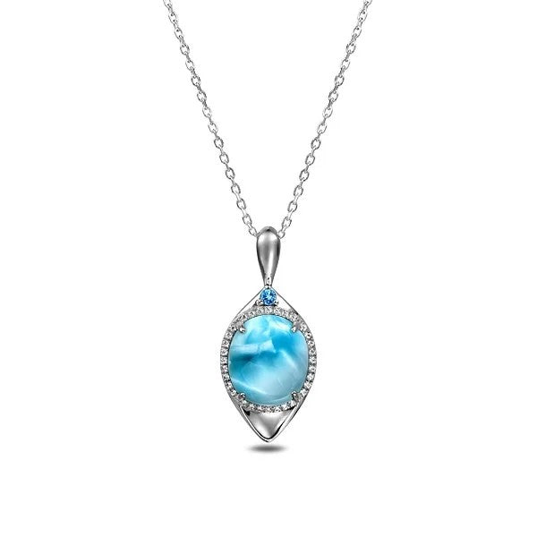 Sterling Silver Larimar, Aquamarine & White Topaz Necklace