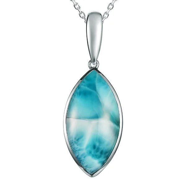 Sterling Silver Larimar Leaf Pendant Necklace
