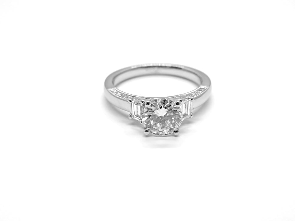 Platinum Three Stone 1ct Round Brilliant Cut Diamond Engagement Ring