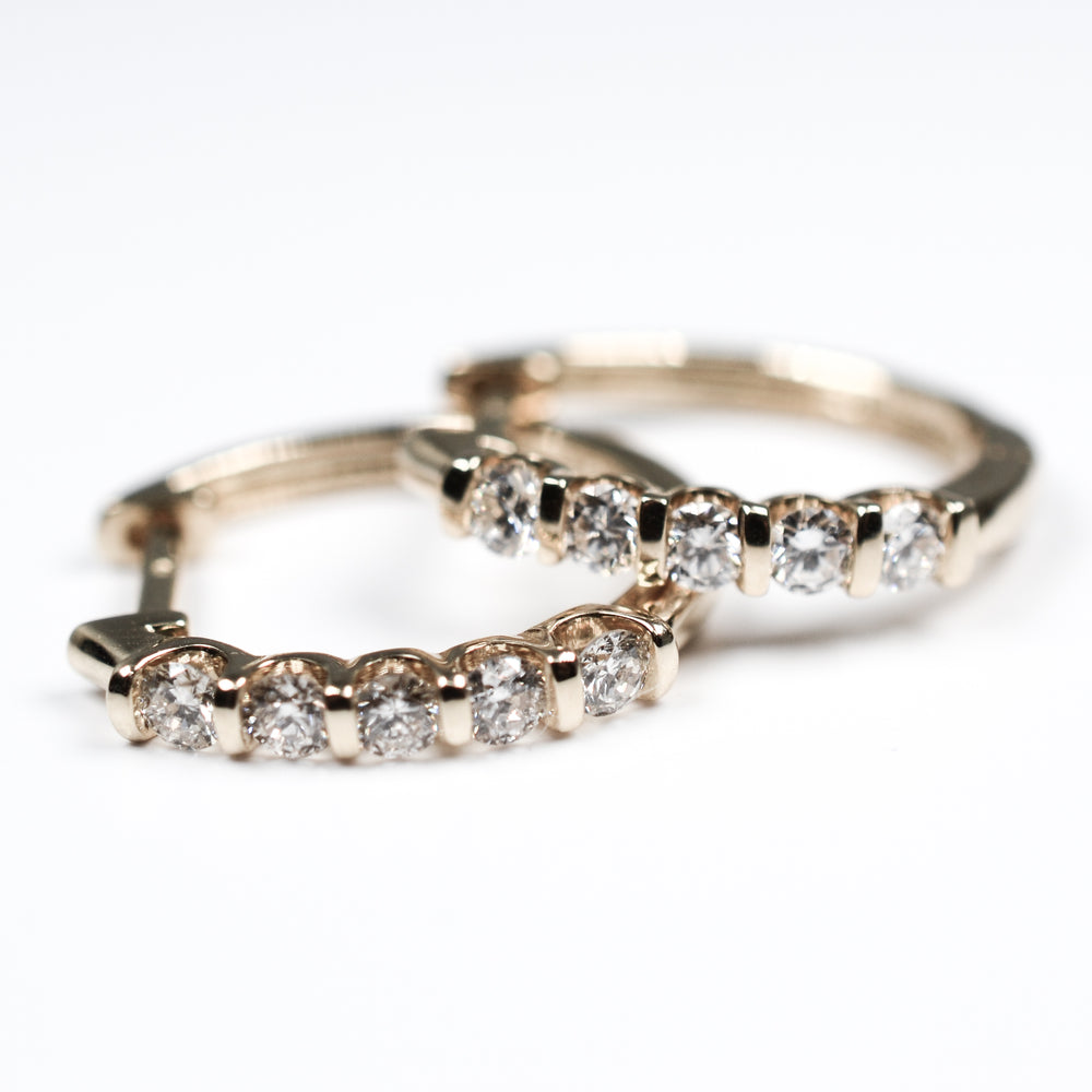 14kt Yellow Gold Small Diamond Hoop Earrings