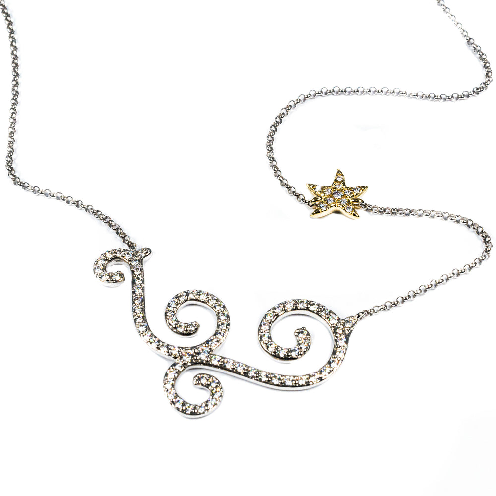 14kt Two Tone Gold Wave and Starfish Diamond Necklace