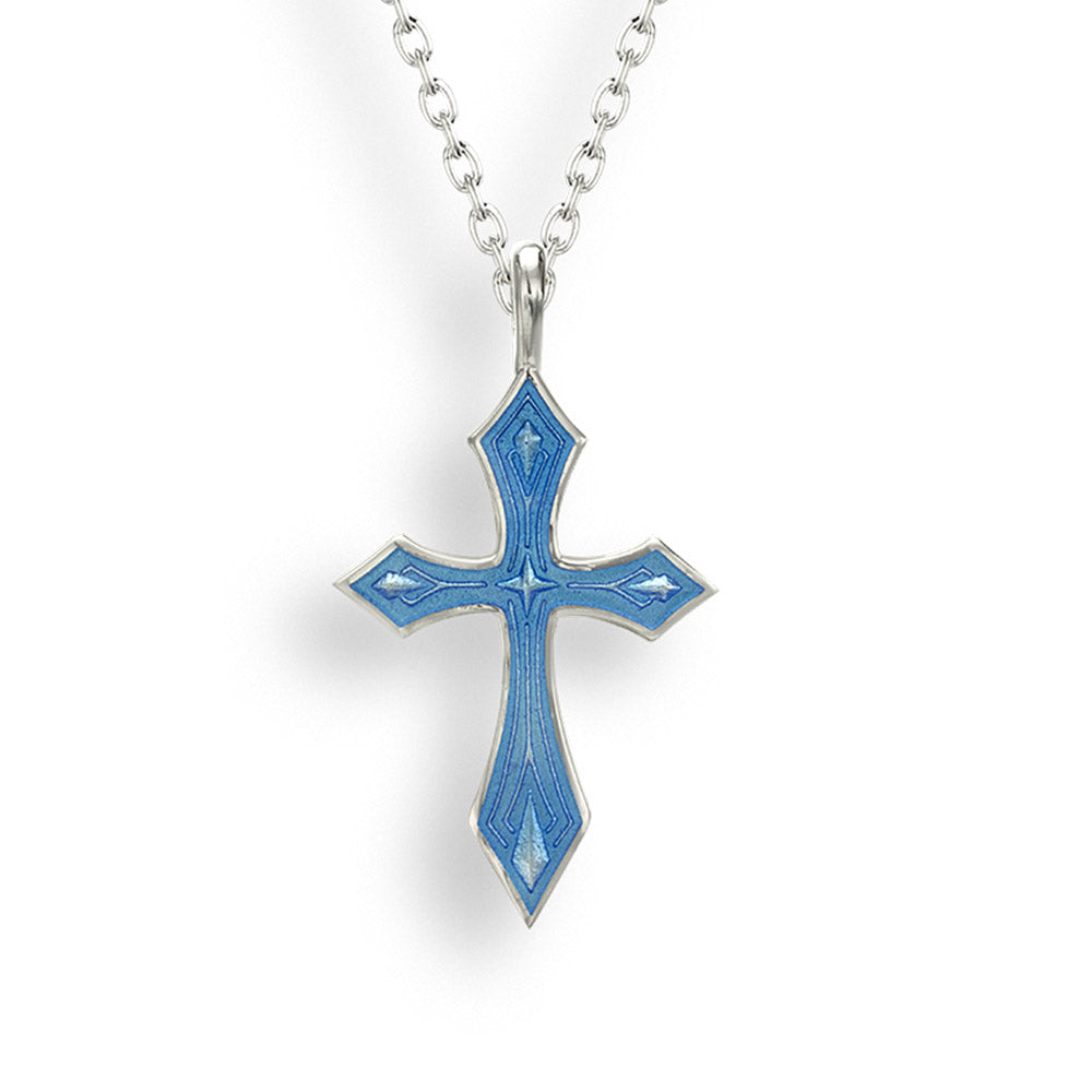 Sterling Silver Blue Enamel Cross Necklace