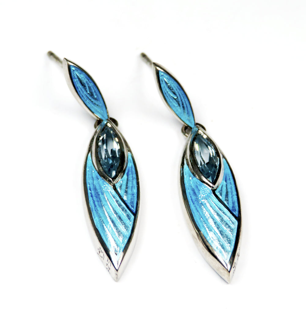 Sterling Silver Blue Topaz Marquise Drop Earrings – Iridescent Statement