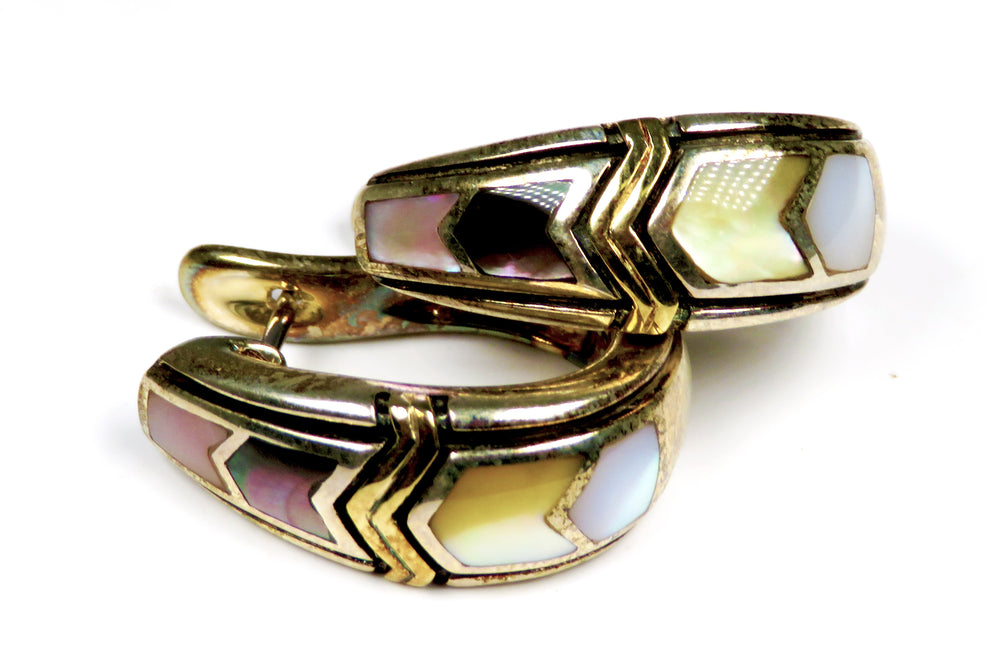 Asch Grossbardt Sterling Silver & 18K Yellow Gold Inlay Hoop Earrings