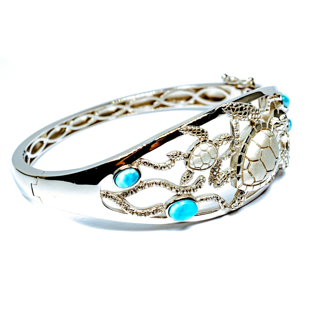 Silver Larimar & Topaz Turtle