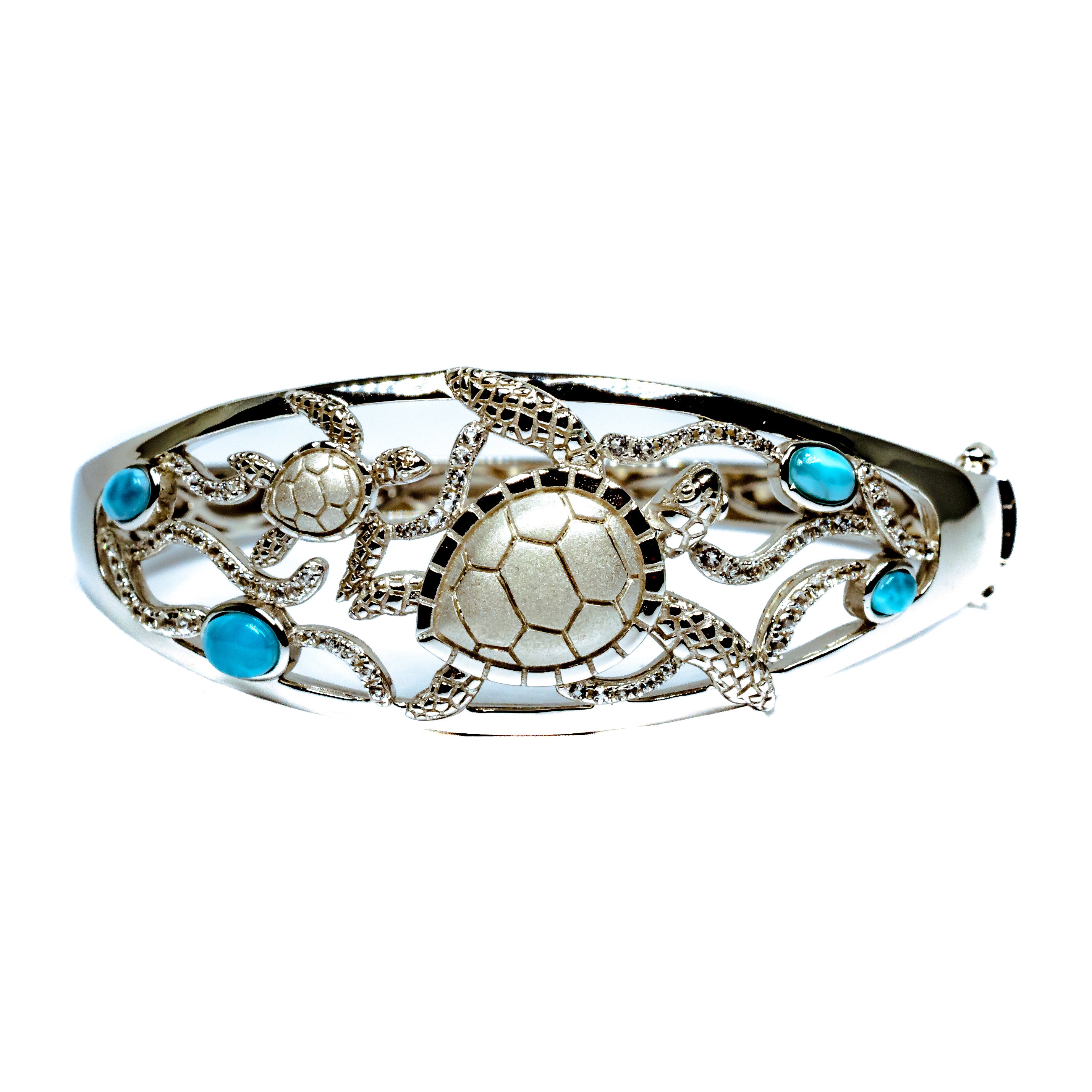 Silver Larimar & Topaz Turtle