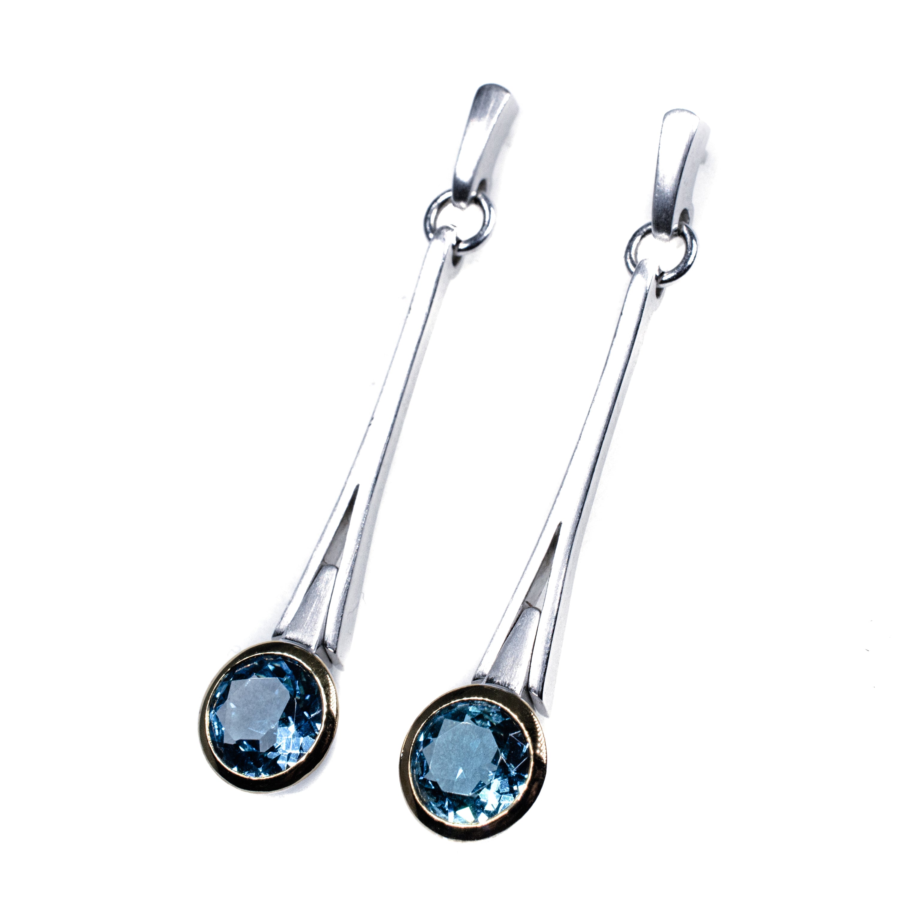 Silver & Gold Filled Blue Topaz Earrings – Minimalist Long Drop Design