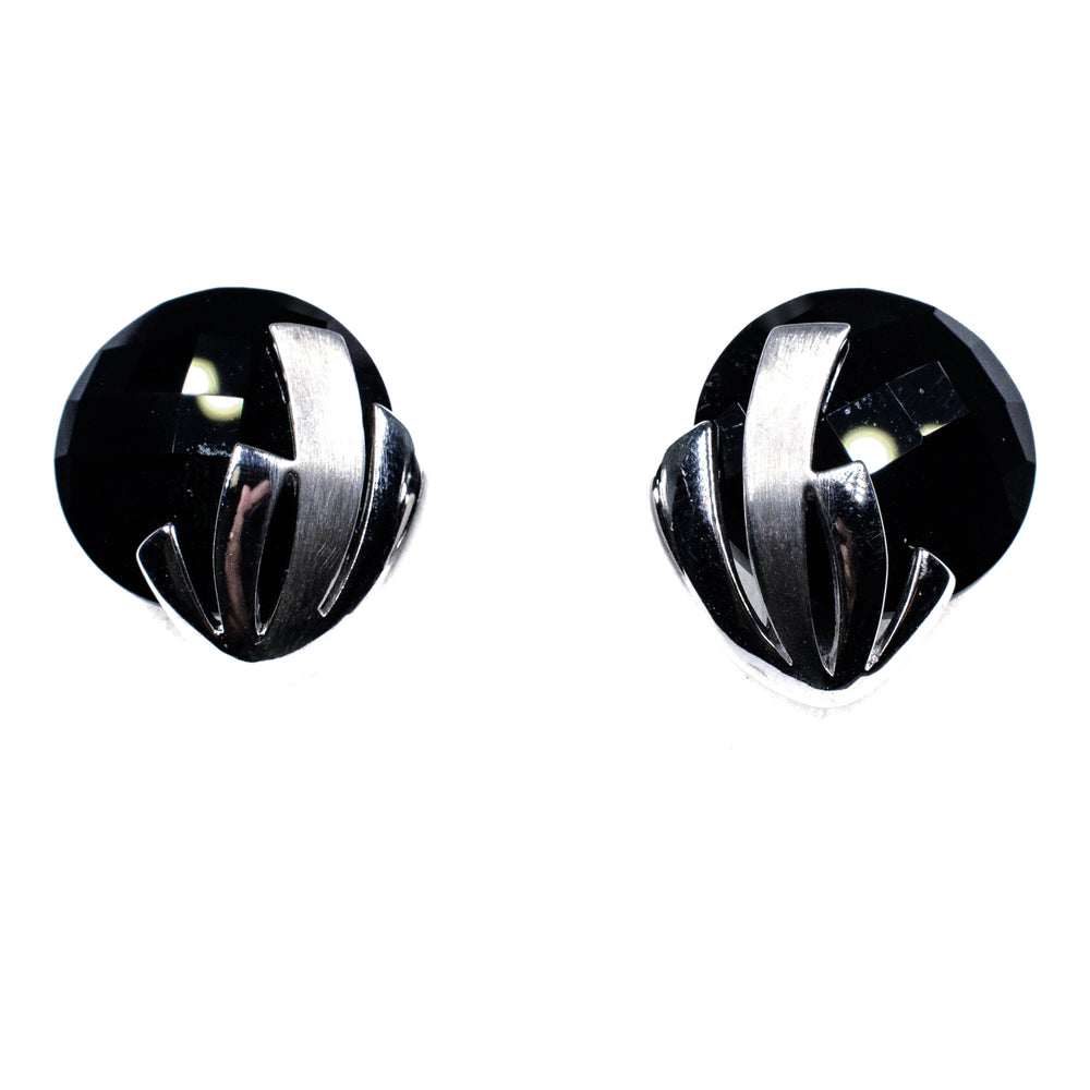 Silver & Black Onyx Earrings – Bold Faceted Onyx Studs