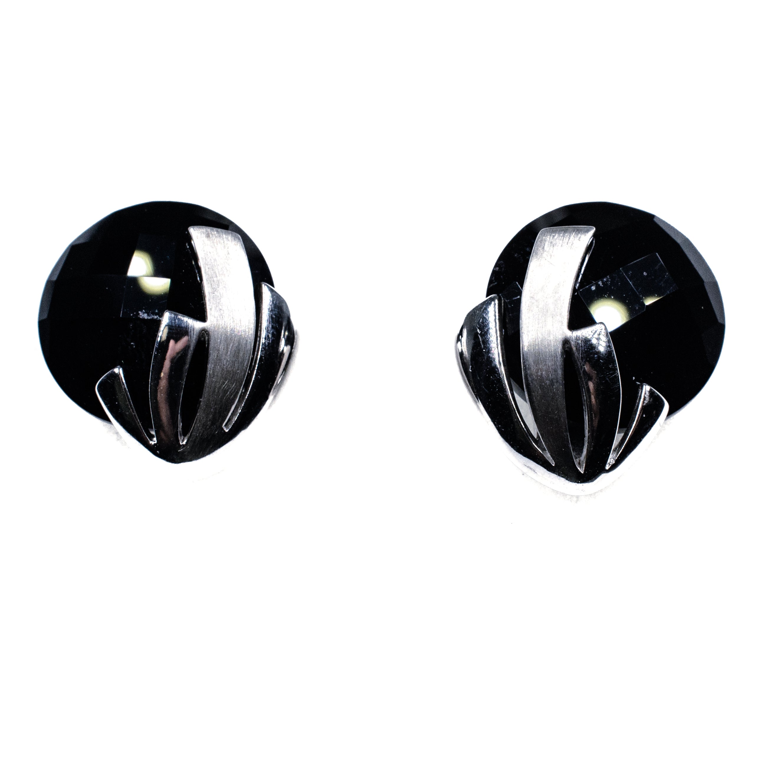 Silver & Black Onyx Earrings – Bold Faceted Onyx Studs