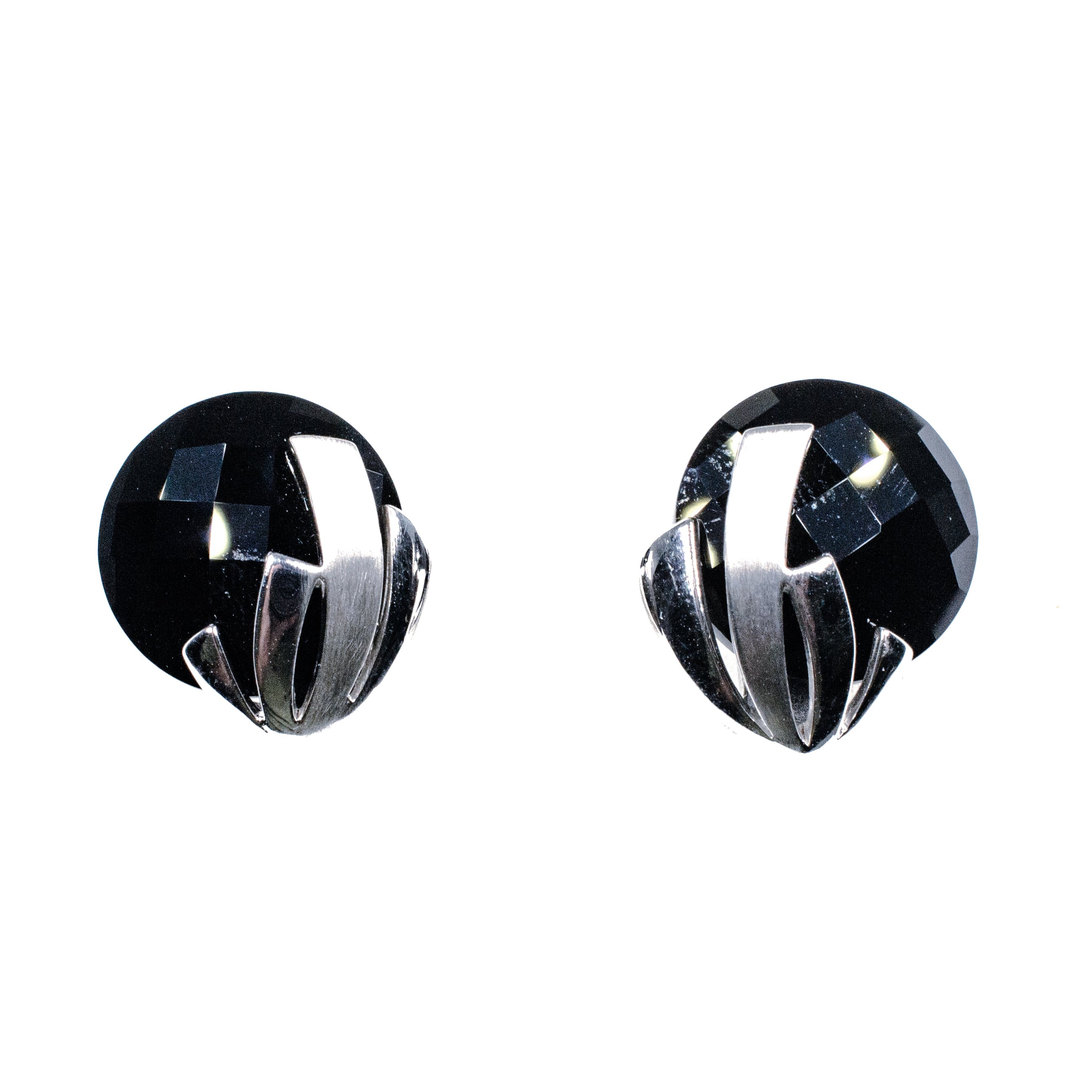 Silver & Black Onyx Earrings – Bold Faceted Onyx Studs