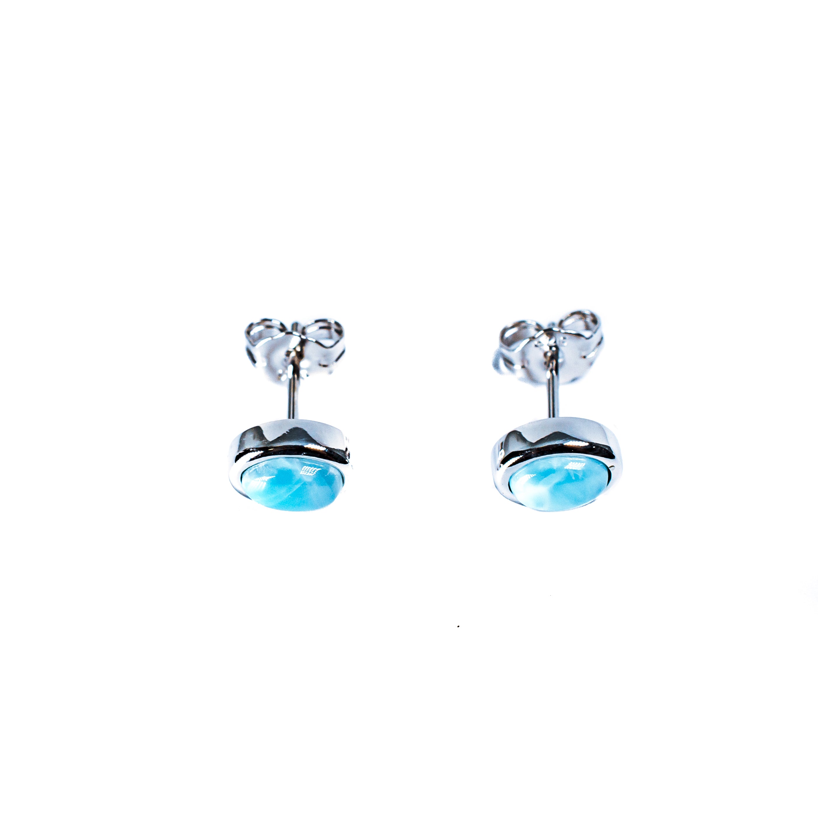 Sterling Silver Oval Shape Larimar Stud Earrings