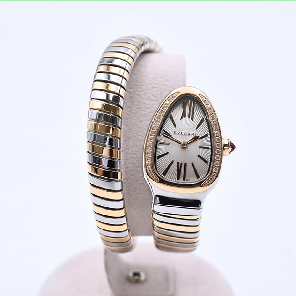 Serpenti Tubogas 20mm x 30mm Diamond Bezel Steel and Rose Gold Quartz SP27SPG