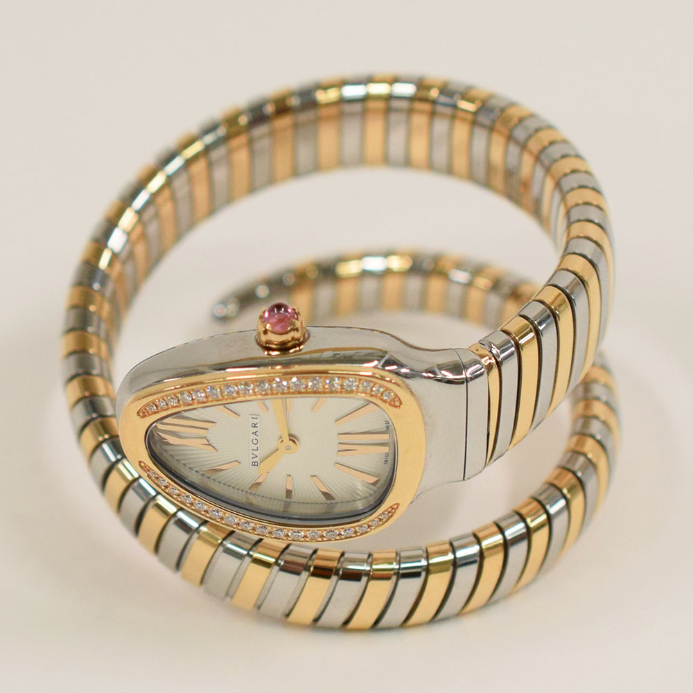 Serpenti Tubogas 20mm x 30mm Diamond Bezel Steel and Rose Gold Quartz SP27SPG