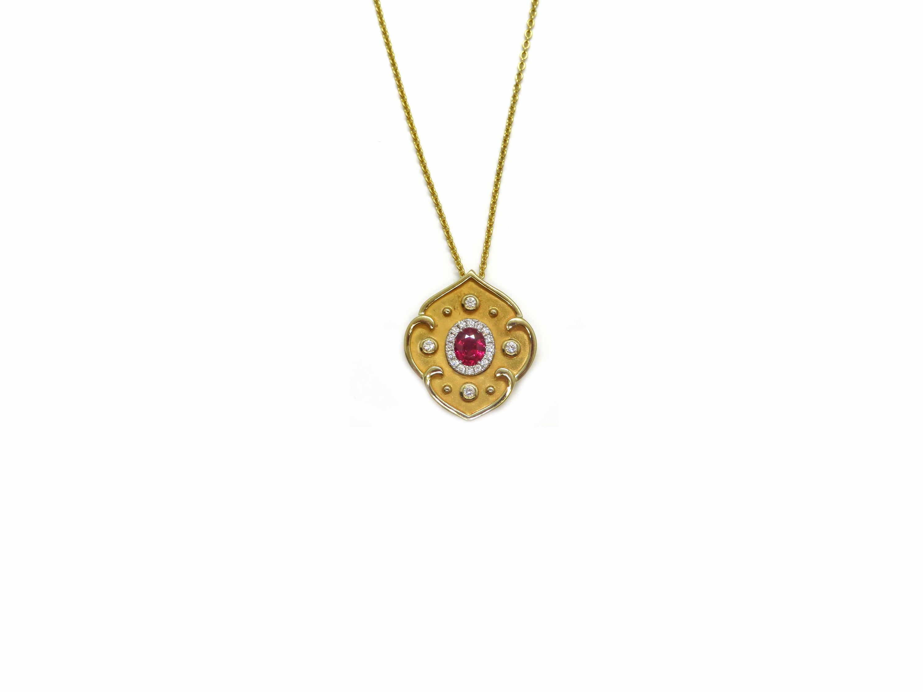 18kt Yellow Gold Ruby & Diamond Pendant Necklace