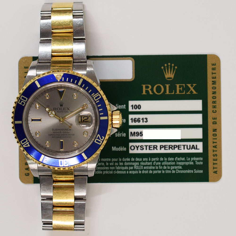 Submariner Date 40mm Blue Bezel "Serti Dial" Steel and Yellow Gold 16613SG