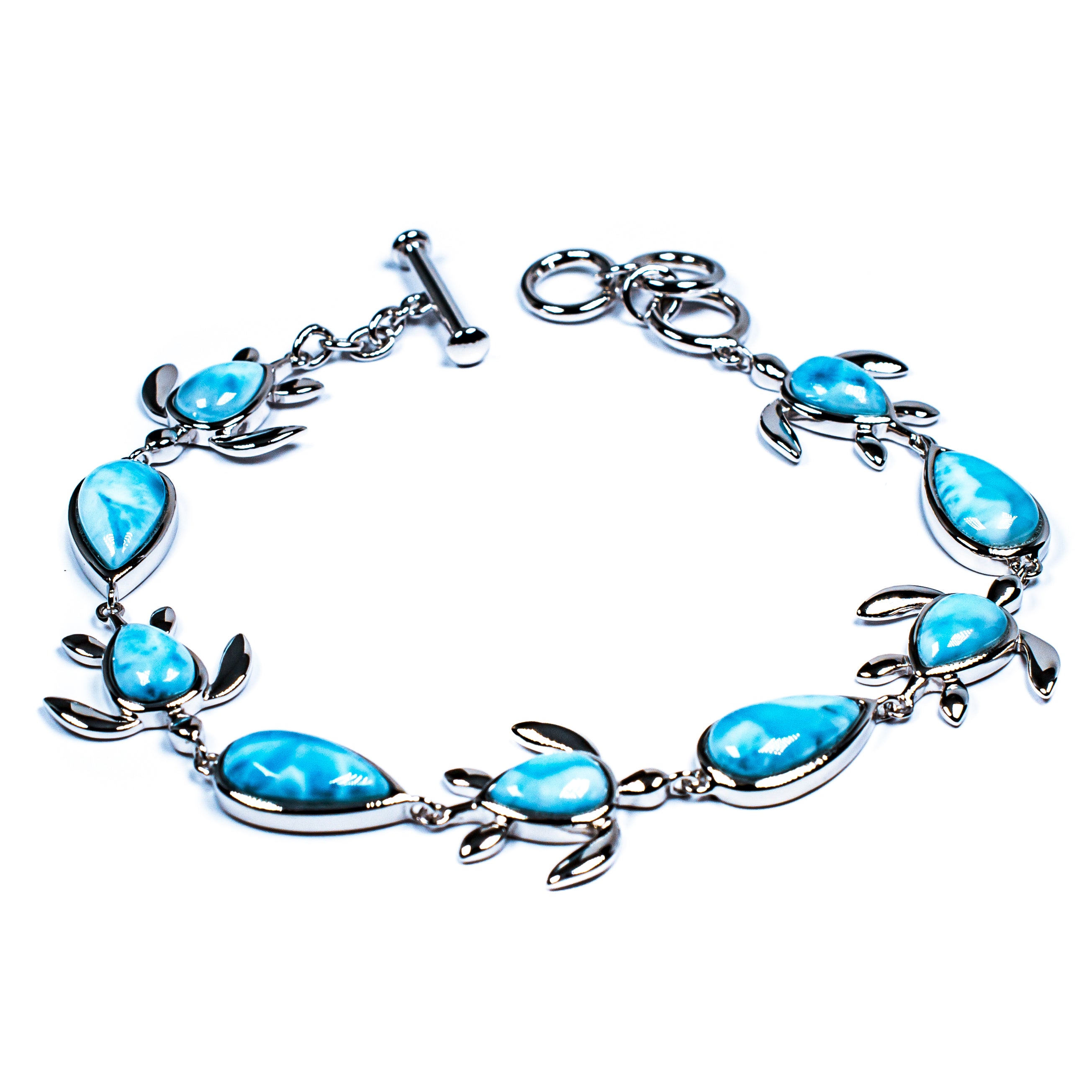 Sterling Silver Honu and Teardrop Larimar Bracelet