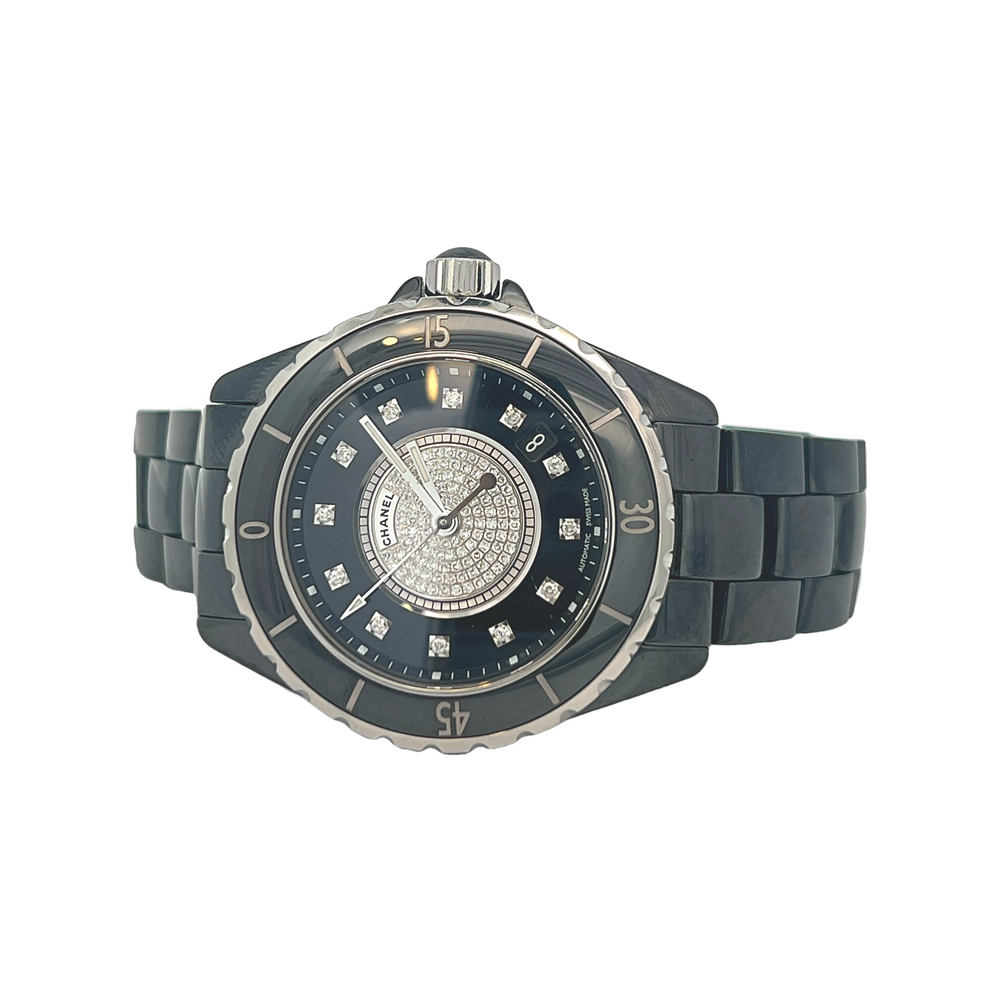 Pre-Owned Chanel J12 Automatic Black Ceramic Diamond Dial Watch