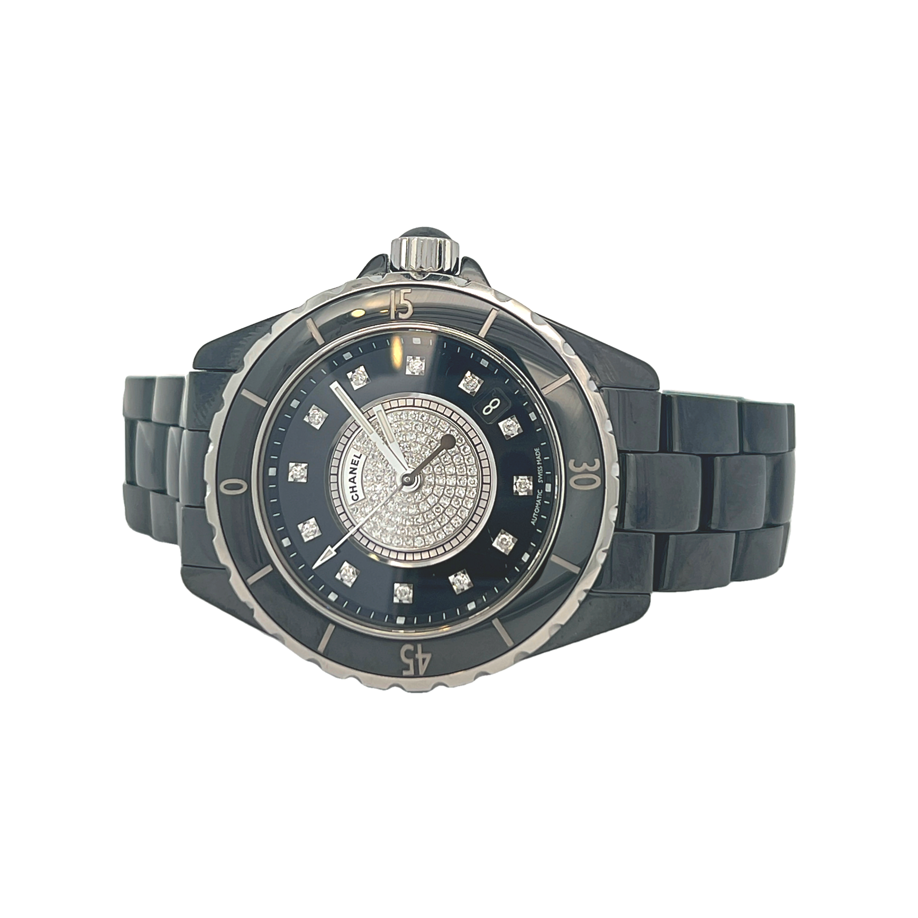 Pre-Owned Chanel J12 Automatic Black Ceramic Diamond Dial Watch