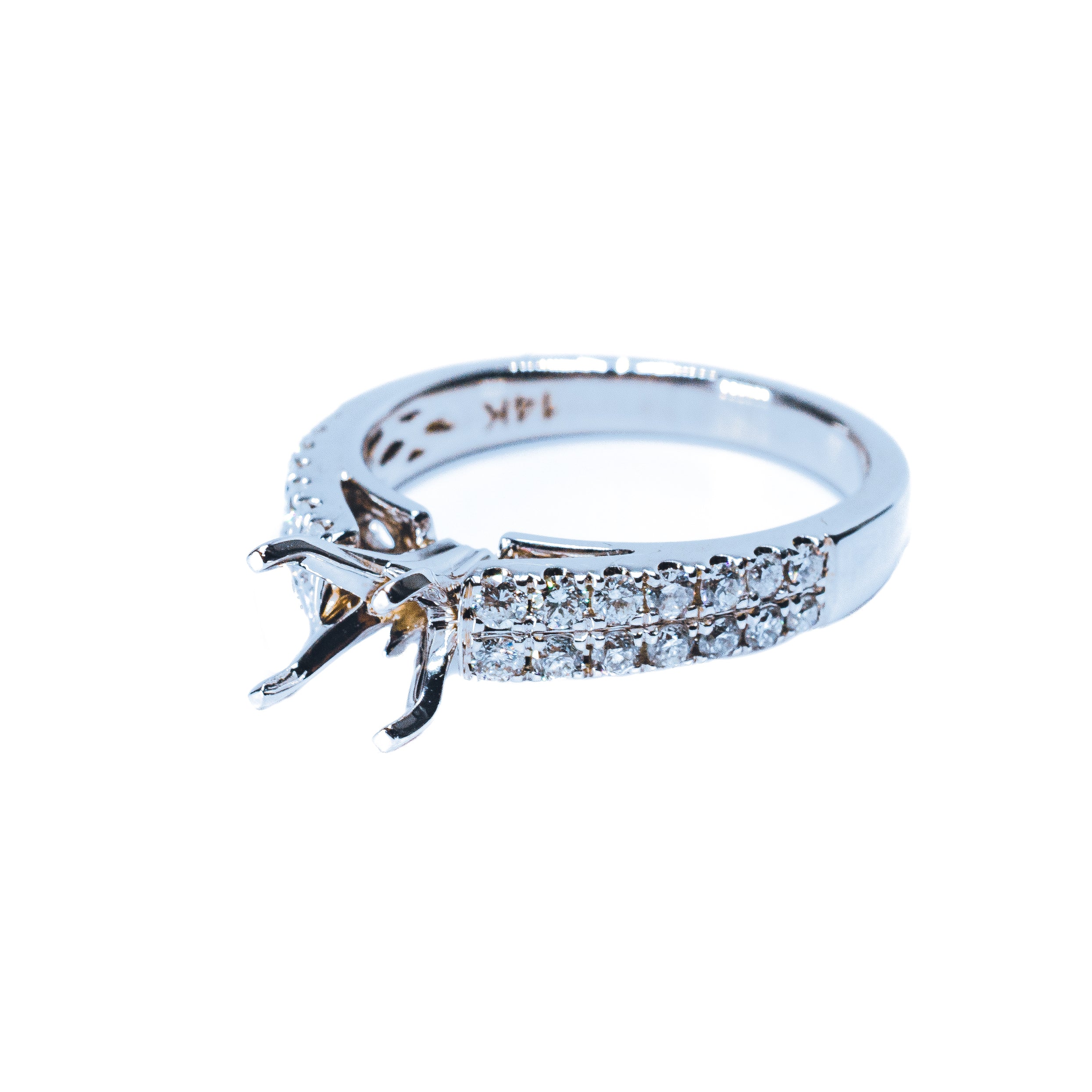 14kt White Gold Two Row Diamond Semi Mount Ring