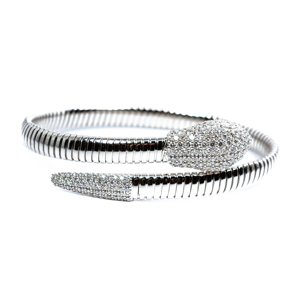 18kt White Gold Diamond Snake Bangle Cuff Bracelet