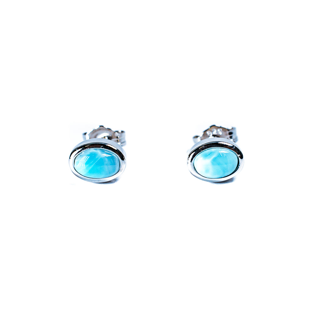 Sterling Silver Oval Shape Larimar Stud Earrings