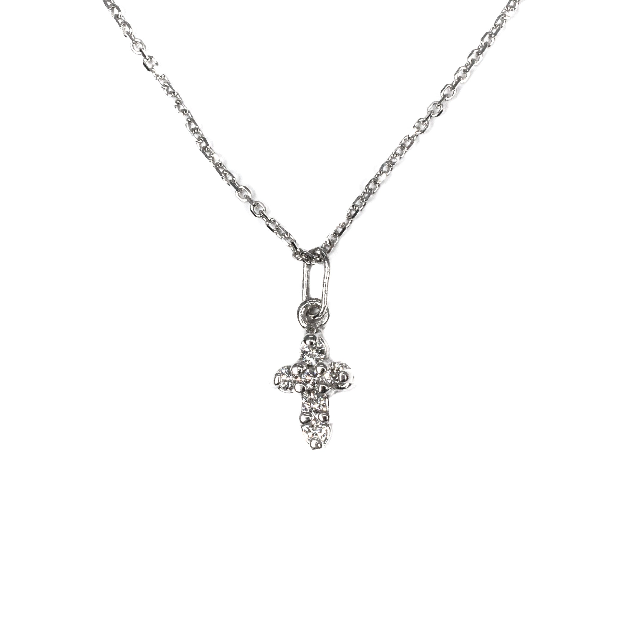 14kt White Gold Small Diamond Cross 18" Necklace