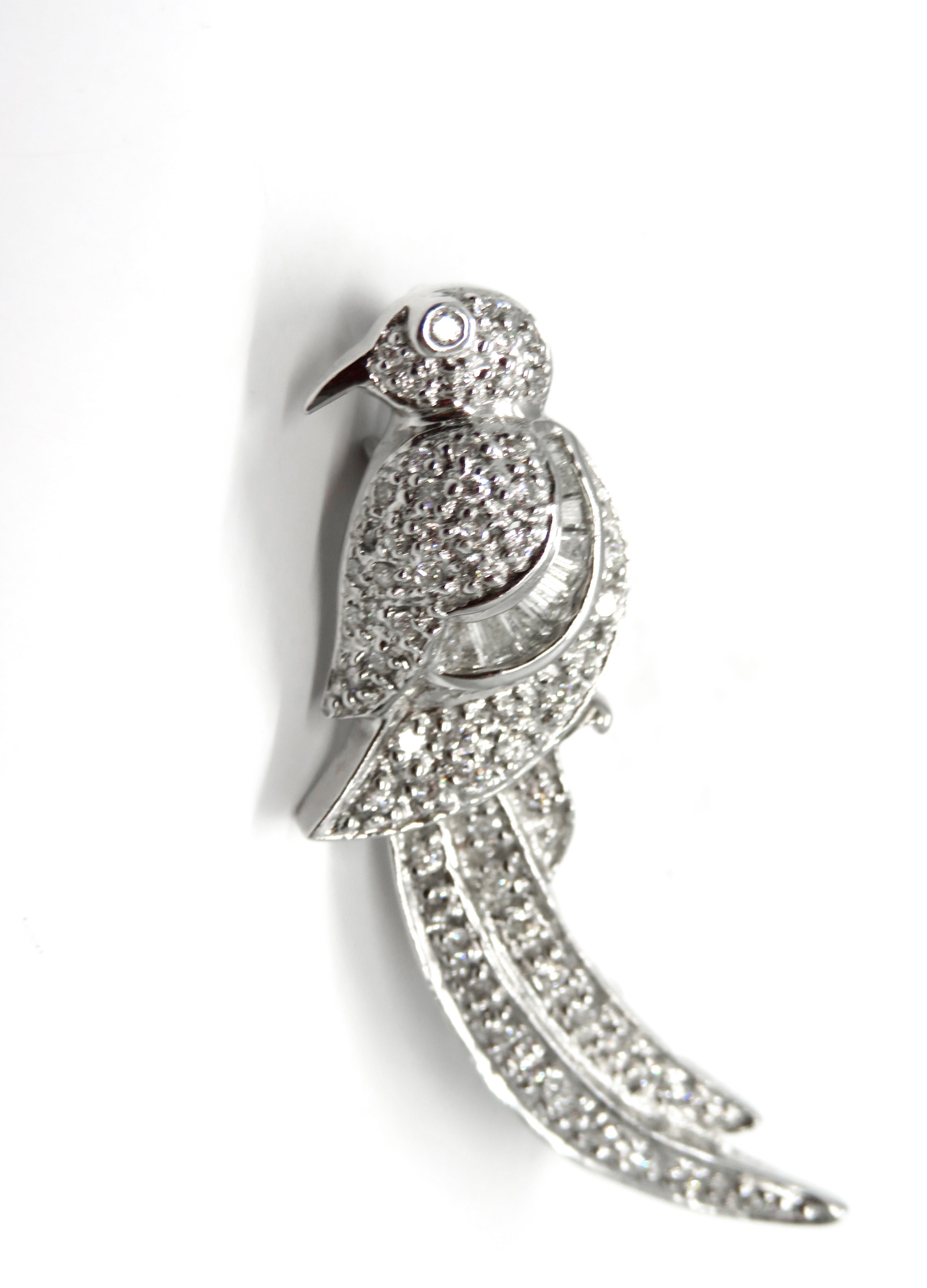 14kt White Gold Diamond Parrot Pin