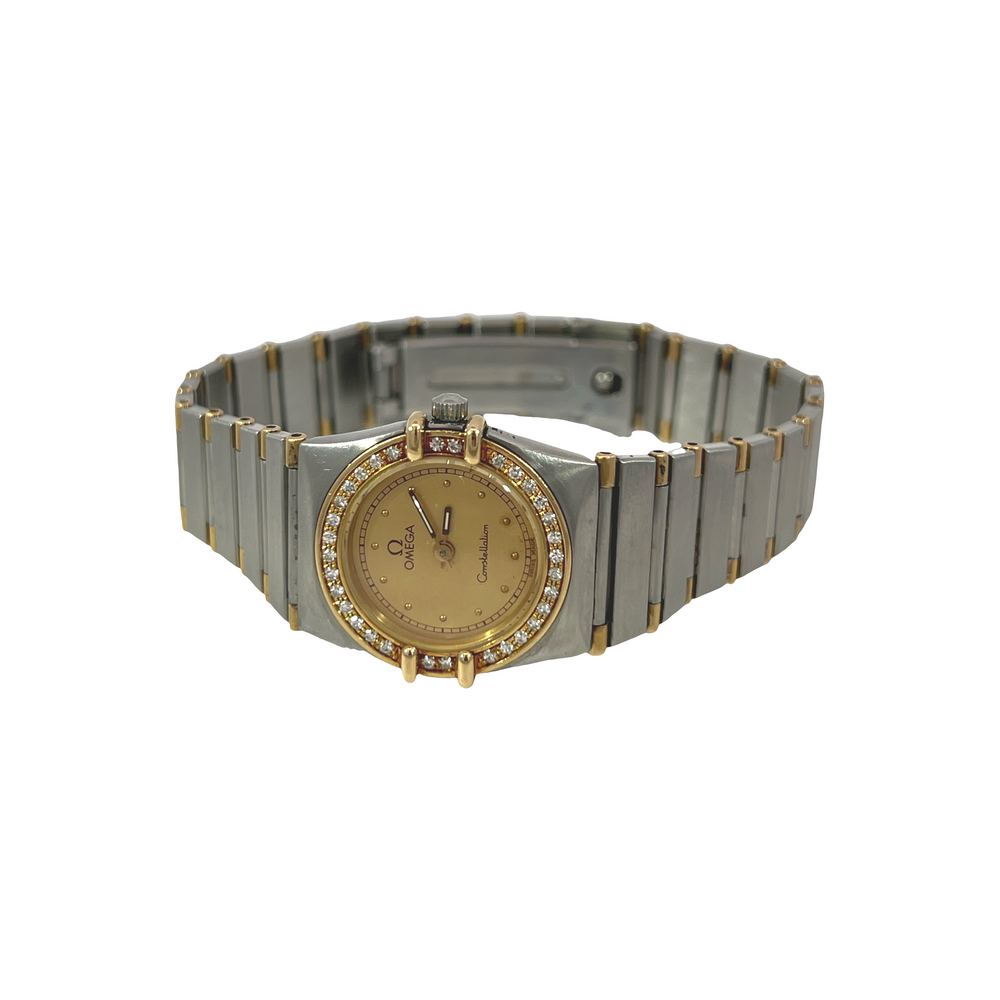 Pre-Owned Omega Constellation Manhattan 21mm Two-Tone 18K Yellow Gold Diamond Bezel Watch – 1991