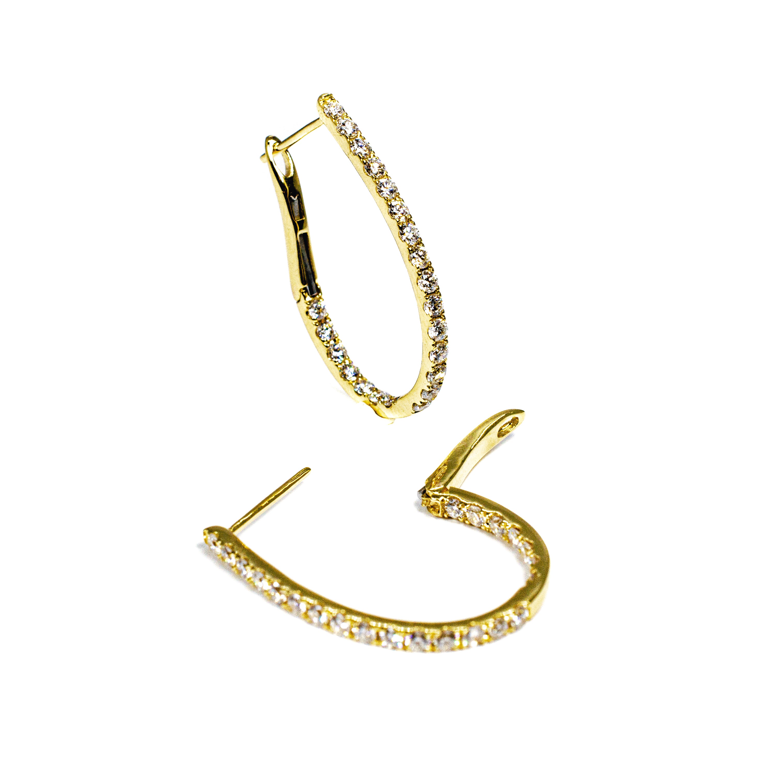 18kt Yellow Gold In and Out Style Diamond Hoop Earrings