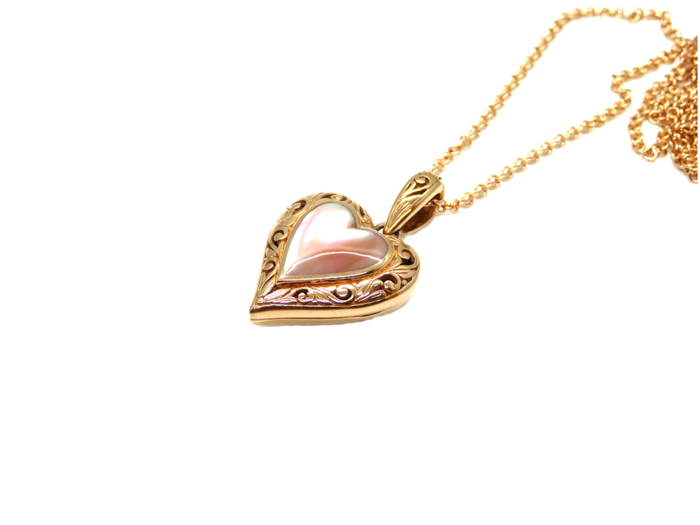 14kt Rose Gold Mother of Pearl Heart Locket Pendant