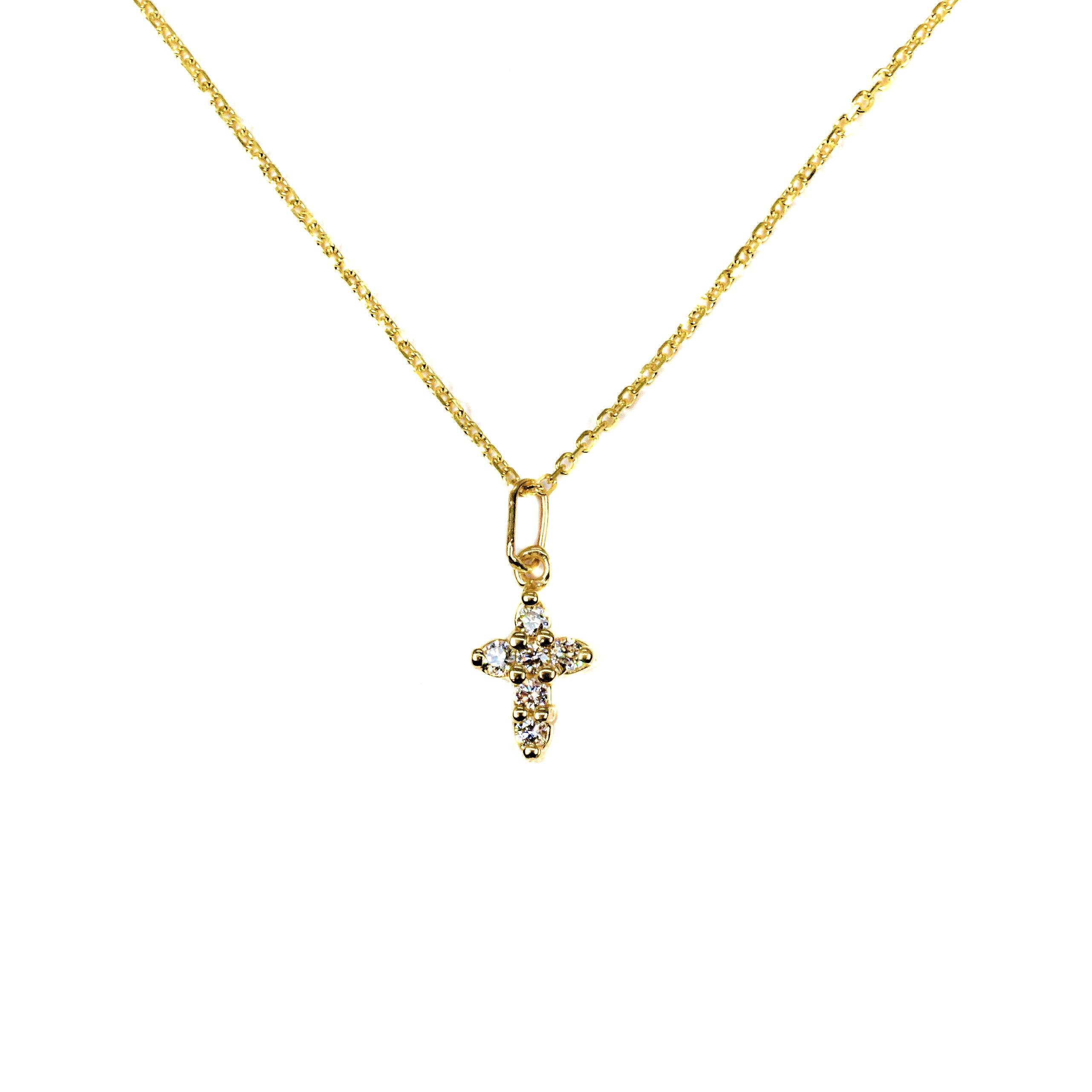 14kt Yellow Gold Small Diamond Cross 18" Necklace