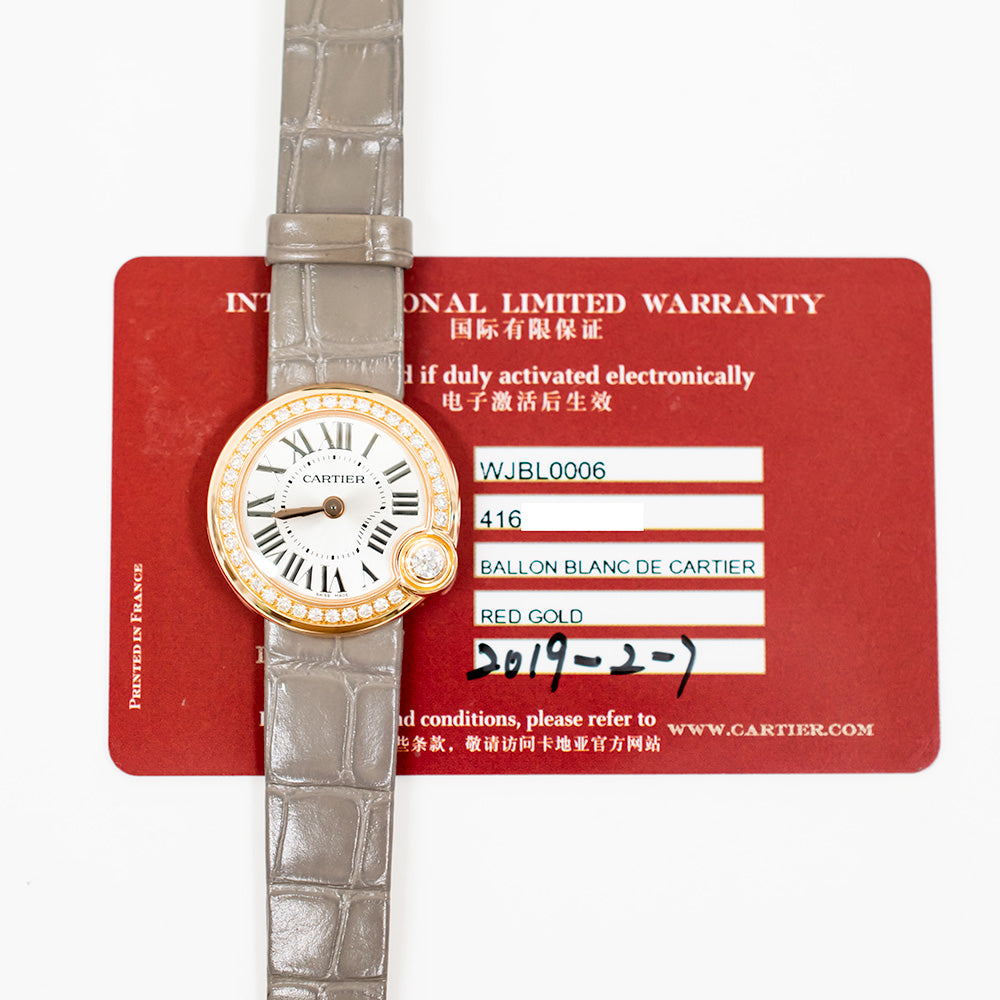 Ballon Blanc de Cartier Quartz 26mm Diamond Bezel Rose Gold WJBL0006