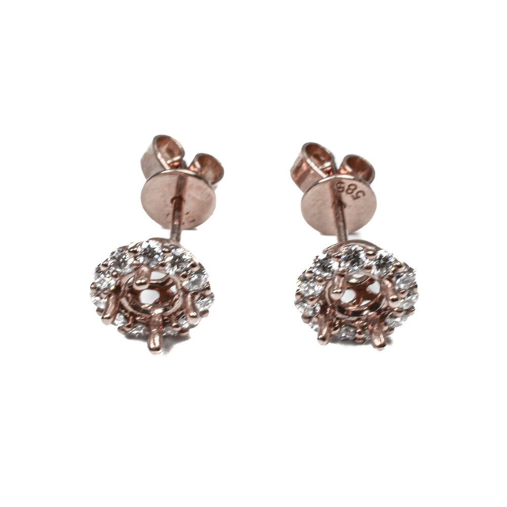 14kt Rose Gold Semi Mount Diamond Halo Earrings