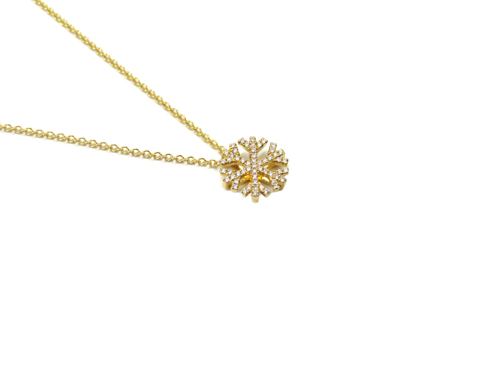 14kt Yellow Gold Diamond Snowflake Necklace