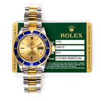 Submariner Date 40mm Blue Bezel "Serti Dial" Steel and Yellow Gold 16613SG