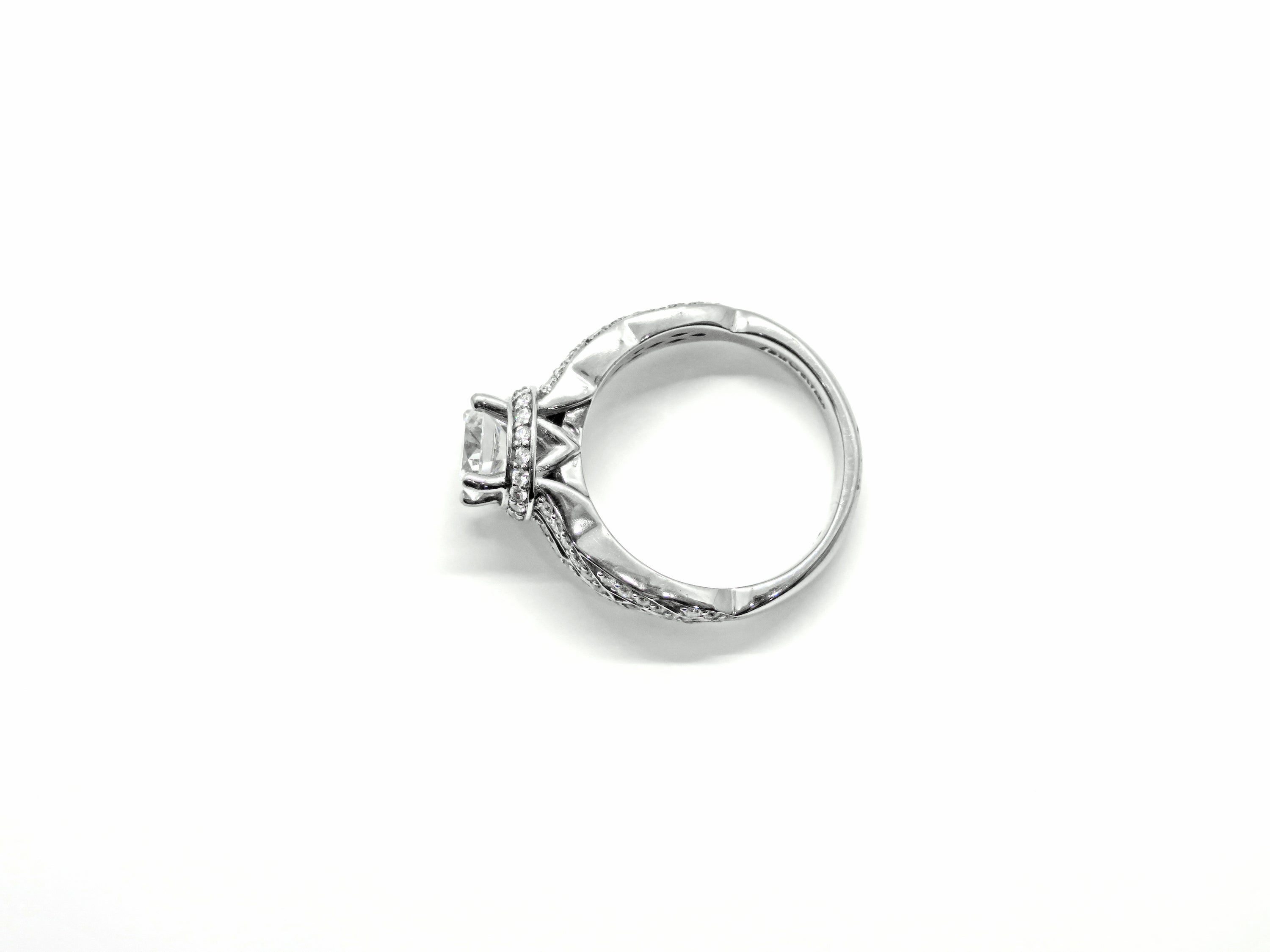 Palladium Semi-mount Art-Carved Design Diamond Engagement Ring