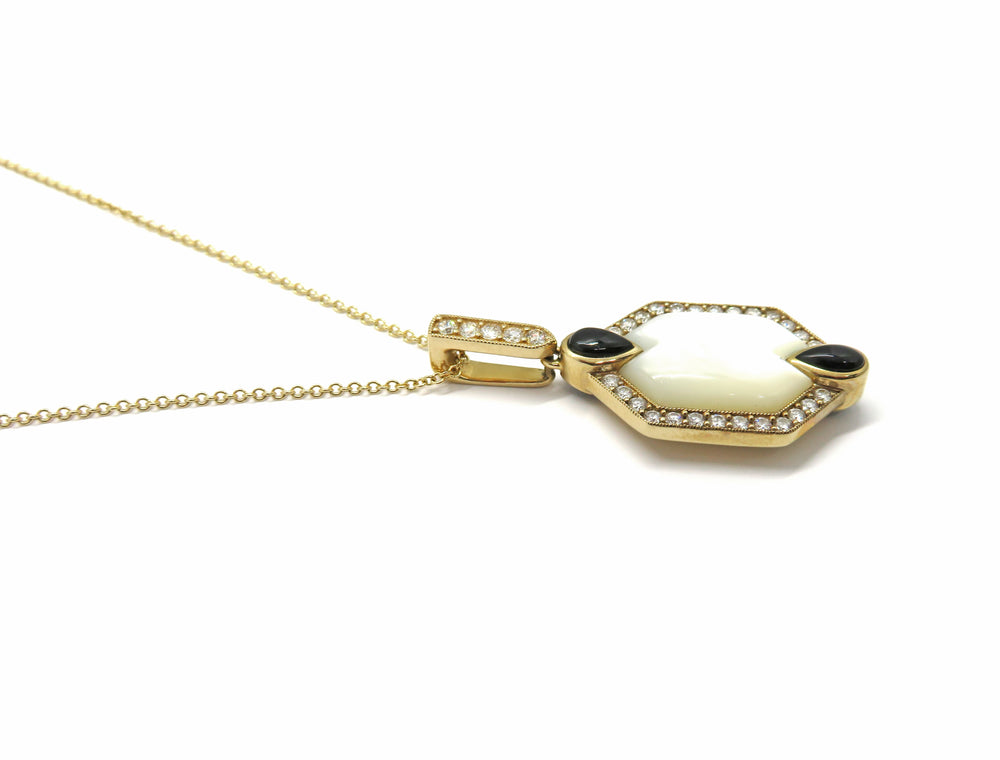 14K Yellow Gold Mother-of-Pearl, Onyx & Diamond Pendant Necklace