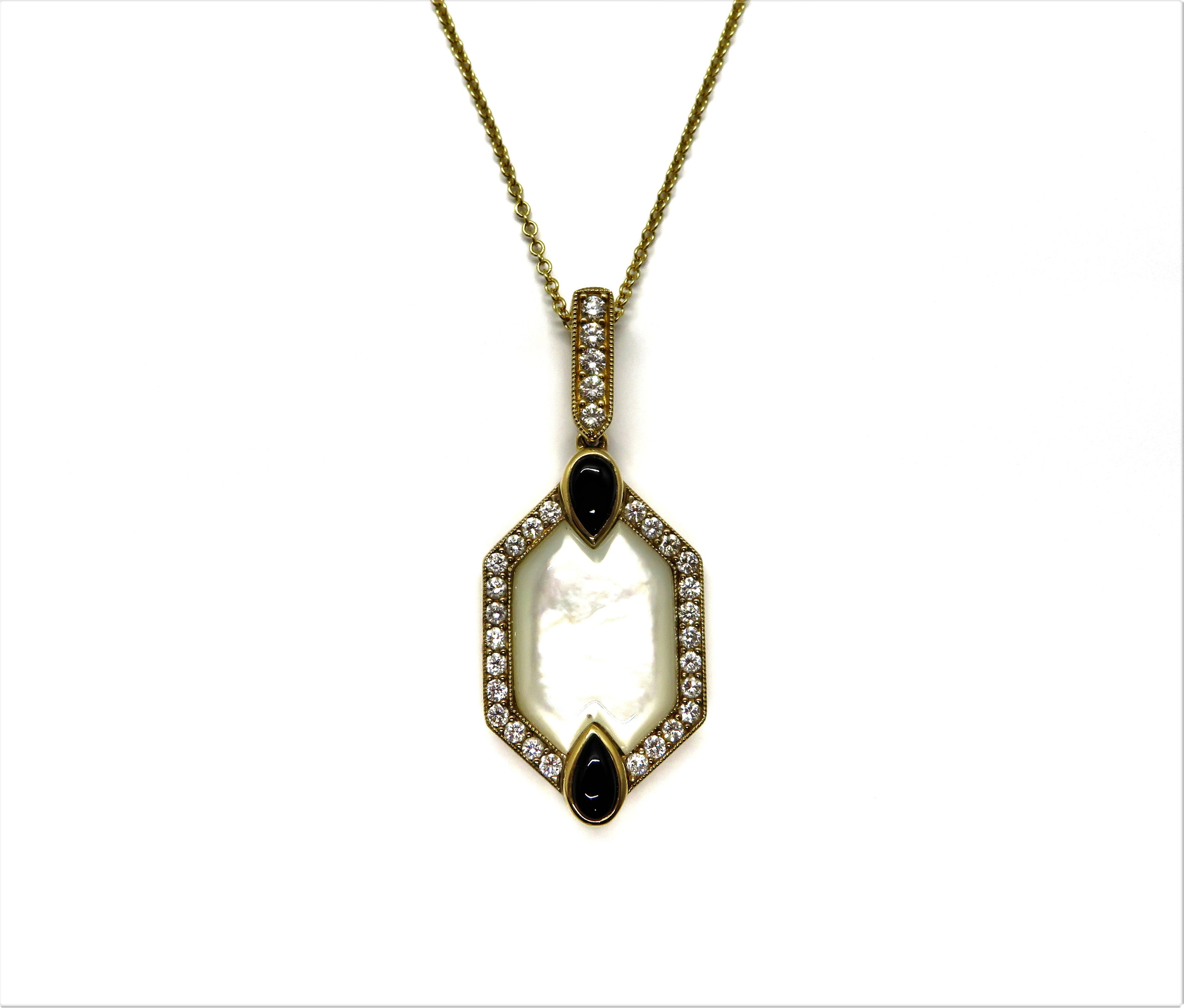 14K Yellow Gold Mother-of-Pearl, Onyx & Diamond Pendant Necklace