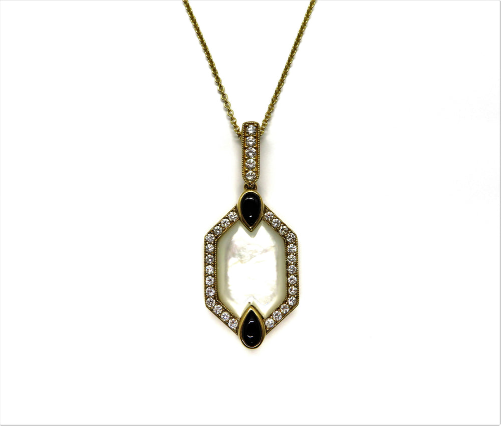 14K Yellow Gold Mother-of-Pearl, Onyx & Diamond Pendant Necklace