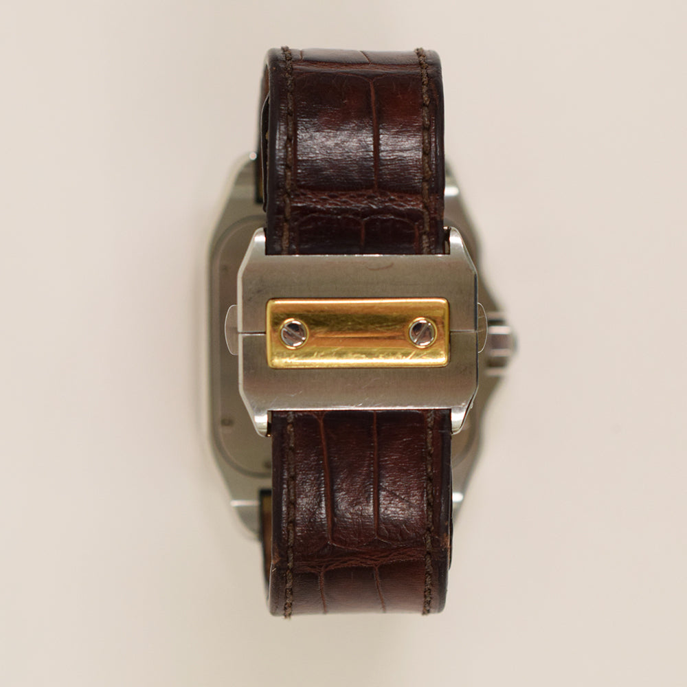 Santos 100 51mm x 38 mm Steel and Yellow Gold W20072X7
