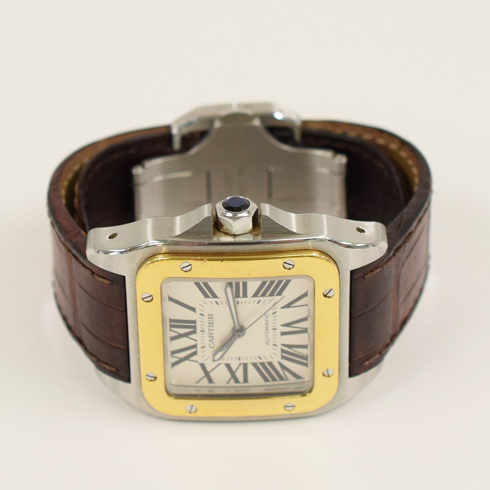 Santos 100 51mm x 38 mm Steel and Yellow Gold W20072X7