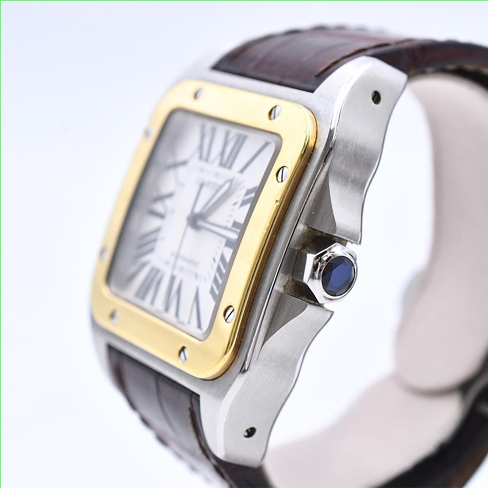 Santos 100 51mm x 38 mm Steel and Yellow Gold W20072X7