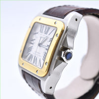 Santos 100 51mm x 38 mm Steel and Yellow Gold W20072X7