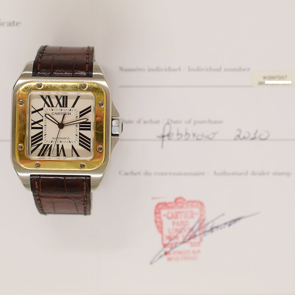 Santos 100 51mm x 38 mm Steel and Yellow Gold W20072X7