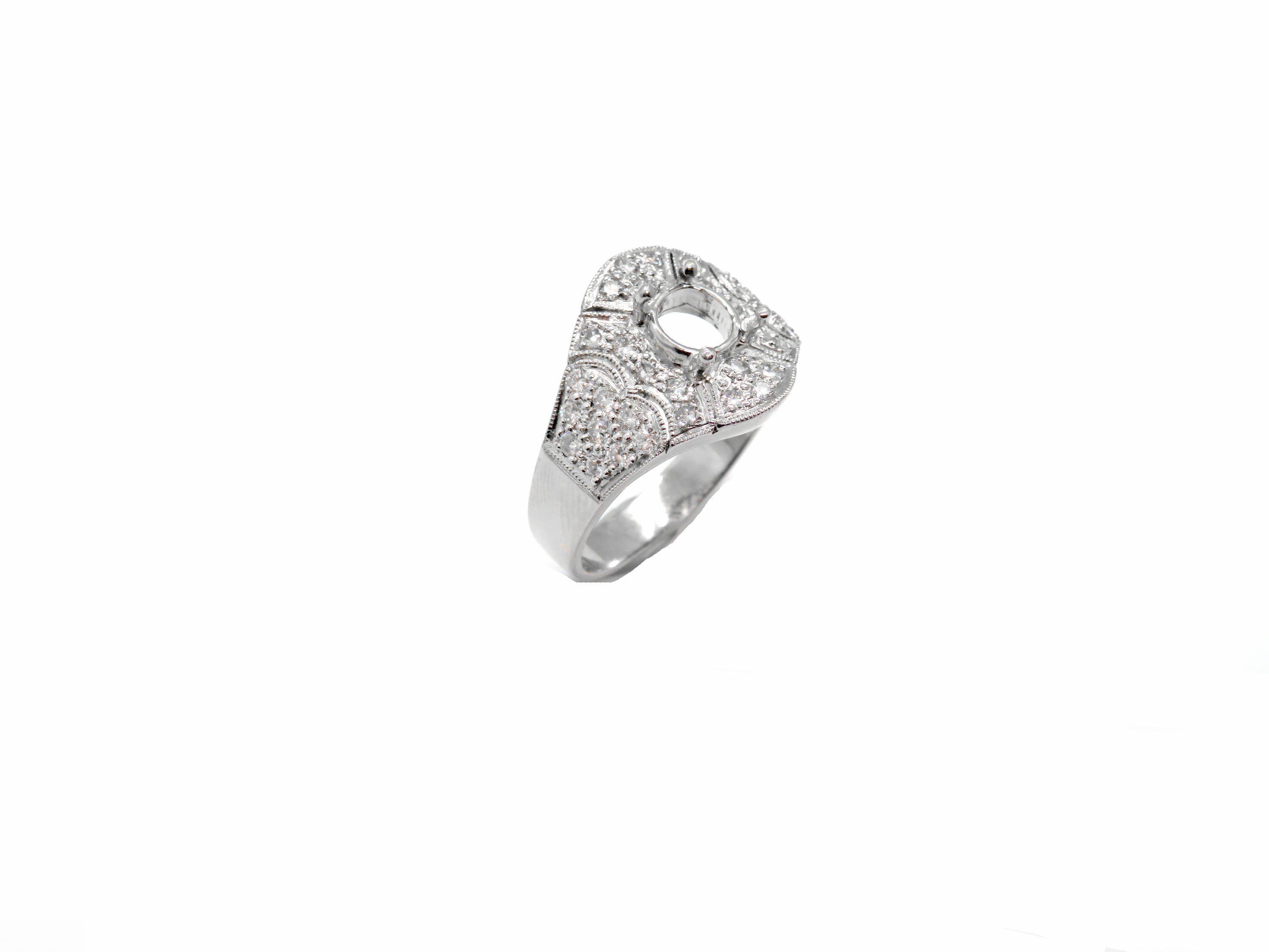 Platinum Semi-mount Vintage Style Pave Diamond Engagement Ring
