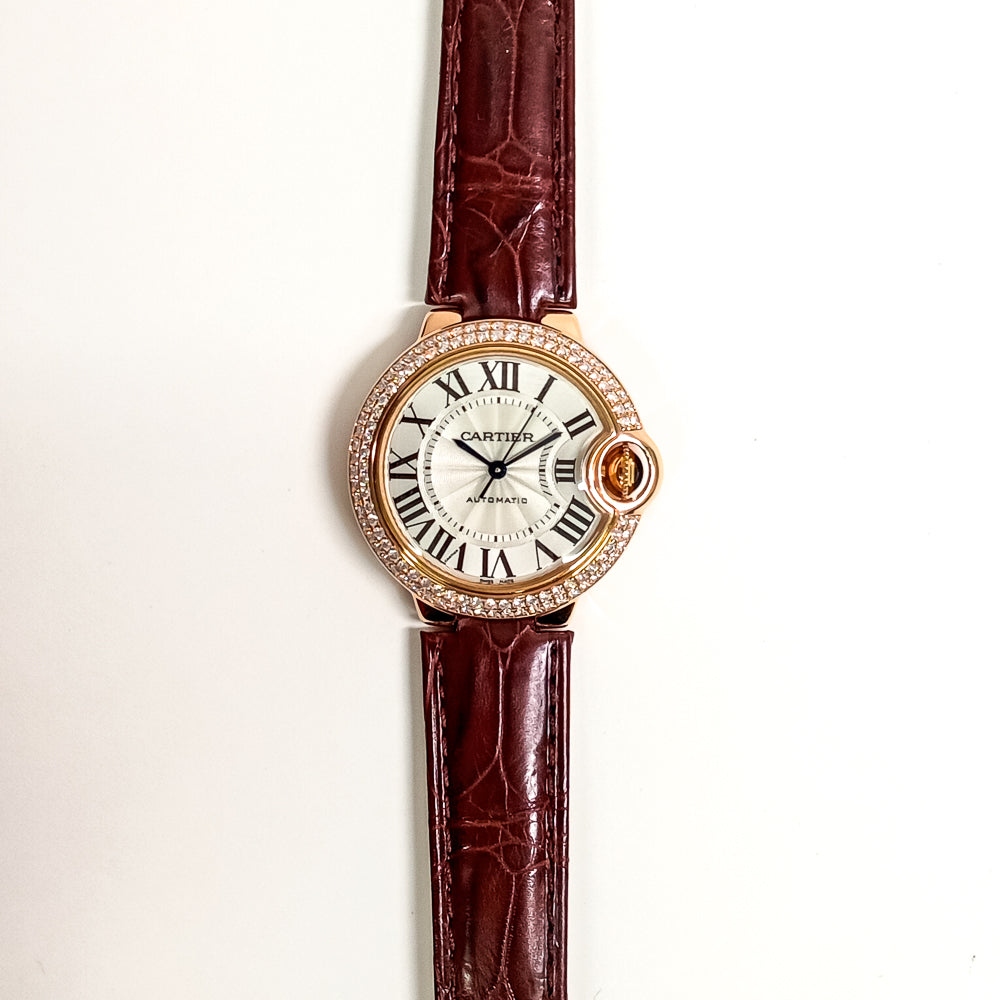 Ballon Bleu 33mm Diamond Bezel Rose Gold WE902036