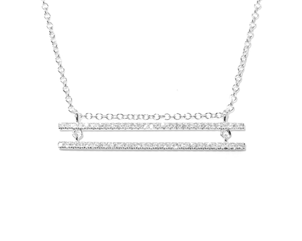 14K White Gold Diamond Double Bar Necklace